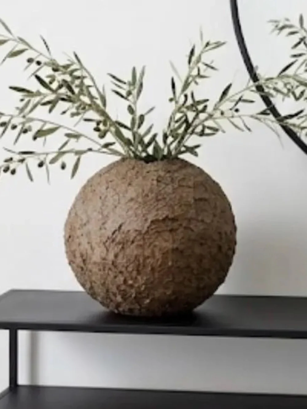 Handmade Paper Mâché Spherical Moon Vase | Natural Brown Wabi-Sabi Decor